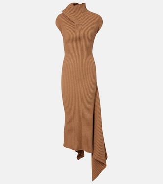 Draped ribbed-knit wool-blend midi dress | Victoria Beckham
