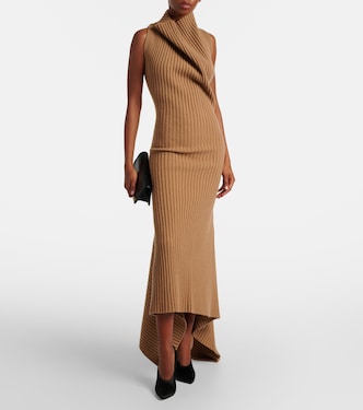 Draped ribbed-knit wool-blend midi dress | Victoria Beckham