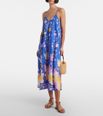 Floral cotton and linen midi dress | Juliet Dunn
