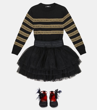 Ballerine Anemonina in raso con piume | Christian Louboutin Kids