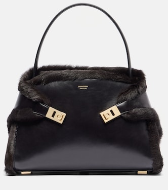 Hugh Medium shearling-trimmed leather shoulder bag | Ferragamo