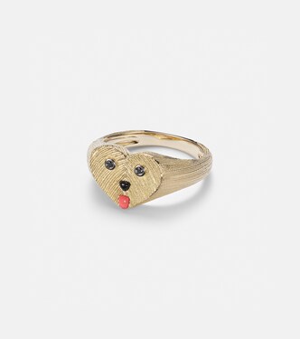 Coeur Toutou Mini 9kt gold pinky ring with gemstones | Yvonne Léon
