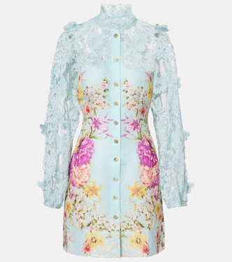 Embellished lace-trimmed linen and silk minidress | Camilla