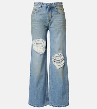 Distressed embellished wide-leg jeans | Area