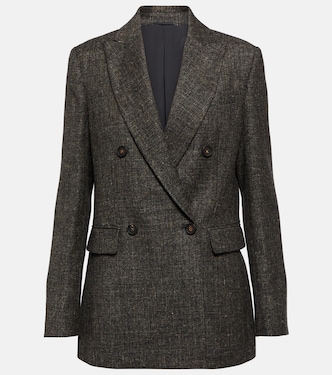 Double-breasted virgin wool-blend blazer | Brunello Cucinelli