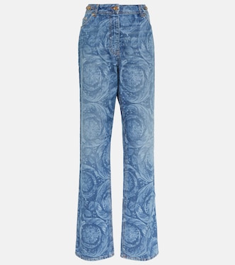 Jeans rectos Barocco de tiro alto | Versace