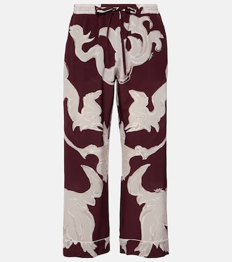 Pantaloni in crêpe de chine di seta con stampa | Valentino