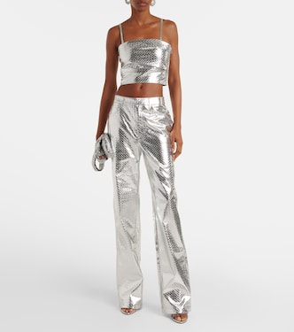 Metallic-effect high-rise straight pants | Rotate