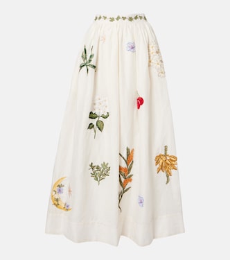 Tangelo embroidered linen maxi skirt | Agua by Agua Bendita