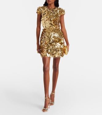 فستان قصير من الشبك مع تزيين | Oscar de la Renta