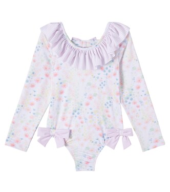 Bow-detail floral ruffled swimsuit | Patachou