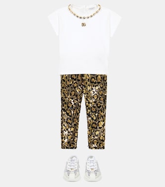 Bedruckte Leggings mit Pailletten | Dolce&Gabbana Kids