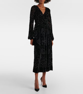 Vestido midi Elora de terciopelo y malla | Ulla Johnson