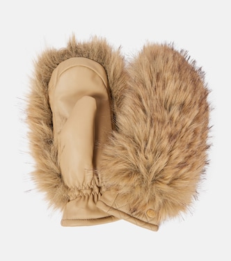 Hill faux fur-trimmed leather ski mittens | Goldbergh