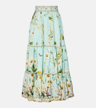 Floral Freefall tiered linen maxi skirt | Camilla