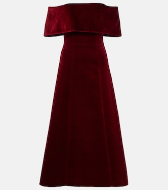 Carita off-shoulder cotton velvet midi dress | Emilia Wickstead