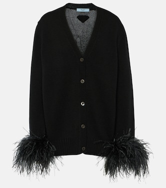 Feather-trimmed cashmere cardigan | Prada