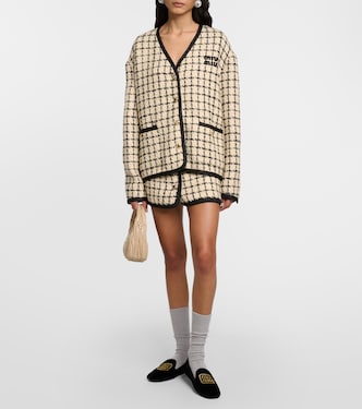 Mini-jupe en laine et coton à carreaux | Miu Miu