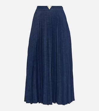 Falda midi plisada de chambray con VGold | Valentino