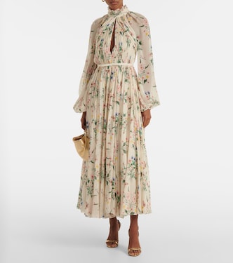 Abito midi in seta con stampa floreale | Giambattista Valli