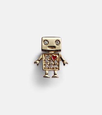 Boucle d'oreille unique Robot en or 14 ct et diamants | Sydney Evan