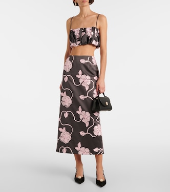 Jupe midi en satin à fleurs | Rotate