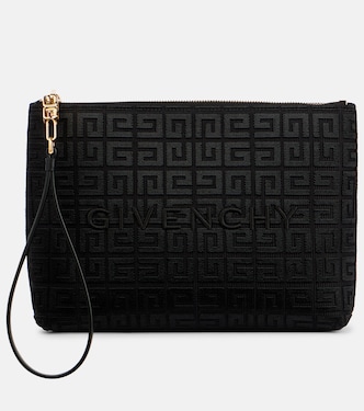 4G embroidered leather-trimmed canvas pouch | Givenchy
