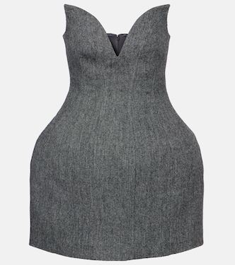 Herringbone wool-blend bustier dress | Self-Portrait