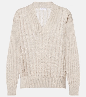 Pullover aus Leinengemisch mit Pailletten | Brunello Cucinelli