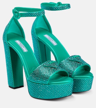 Sandali in raso con plateau e cristalli | Prada