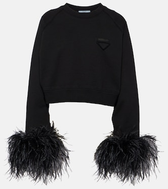 Sweatshirt aus Baumwolle mit Federn | Prada