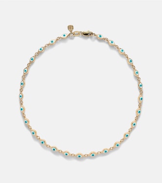 Mini Evil Eye 14kt gold and enamel anklet | Sydney Evan