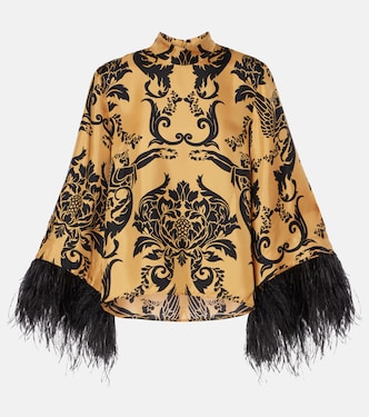 Make An Exit feather-trimmed silk twill top | La DoubleJ