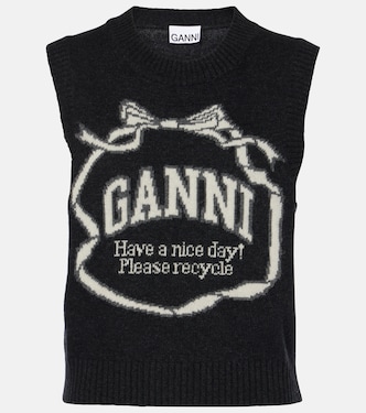 Logo intarsia wool-blend sweater vest | Ganni