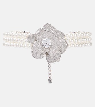 Crystal Flower faux pearls-embellished choker | Self-Portrait