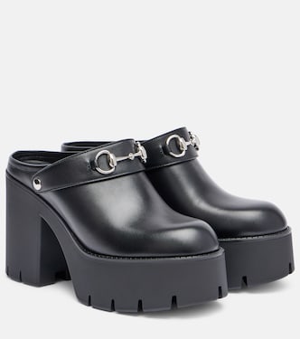 Horsebit leather platform mules | Gucci
