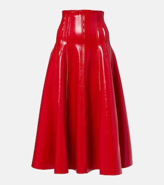 Pleated faux leather midi skirt | Norma Kamali