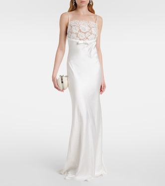 Lace-trimmed satin maxi dress | Self-Portrait