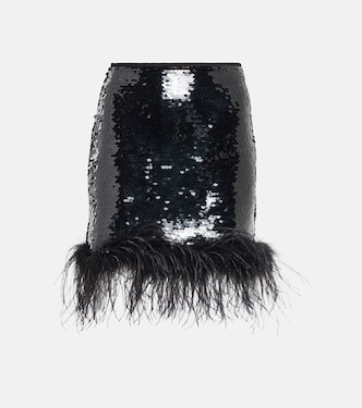 Feather-trimmed sequined miniskirt | Giuseppe di Morabito