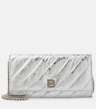 Crush metallic leather wallet on chain | Balenciaga