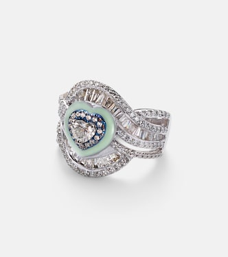 Anello per mignolo in oro bianco 18kt e titanio con diamanti | Kamyen