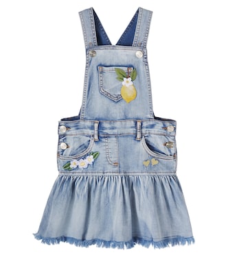 Salopette brodée en jean à ornements | Monnalisa