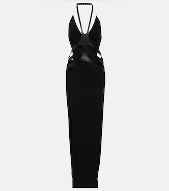 Cutout leather-trimmed halterneck gown | Dion Lee