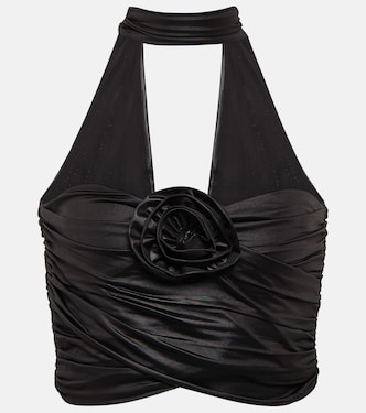 Floral-appliqué strapless crop top | Rotate