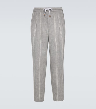 Pantalon droit rayé en lin, laine et soie mélangés | Brunello Cucinelli