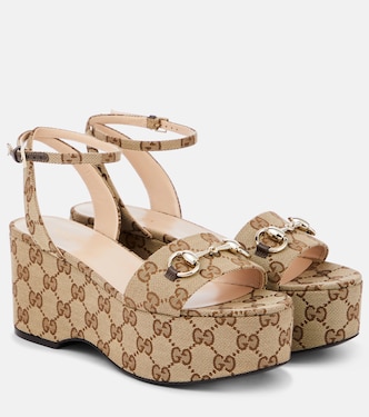 Horsebit GG Canvas platform sandals | Gucci