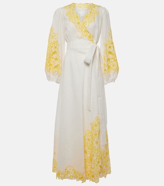 Golden broderie anglaise linen wrap dress | Zimmermann