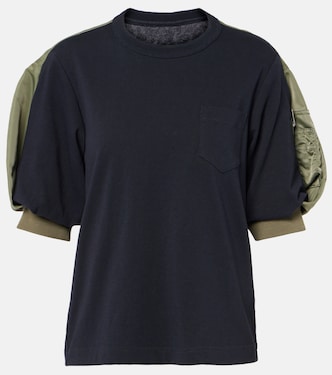 T-shirt in jersey di cotone con twill | Sacai