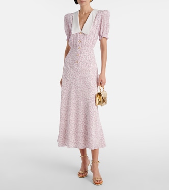 Robe midi en soie à fleurs | Alessandra Rich