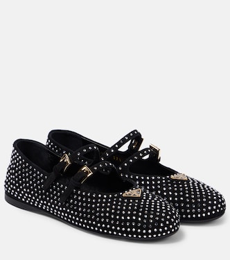 Ballerine in suede con logo e cristalli | Prada